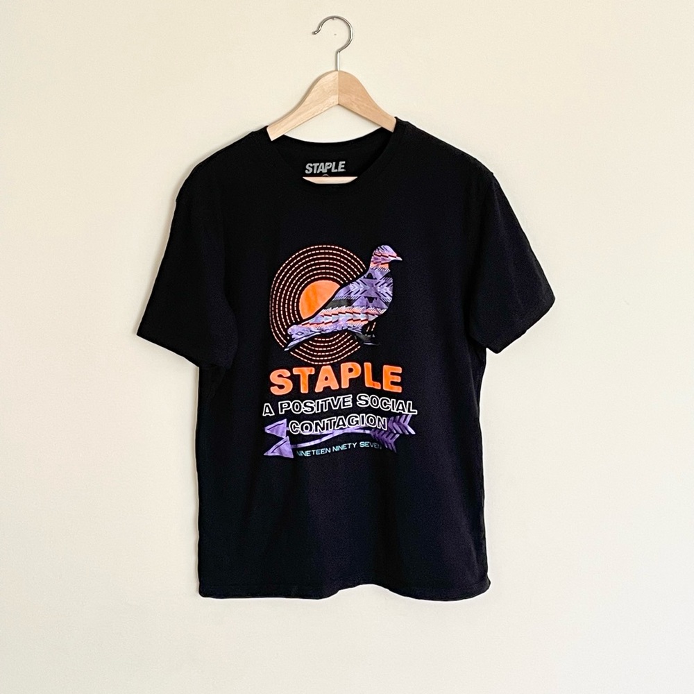 Staple Purple Pigeon Tribal Pattern Graphic Black T Shirt Men’s size Large